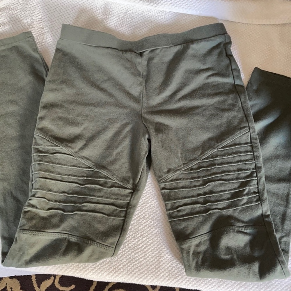 Girls Moto style, olive green leggings